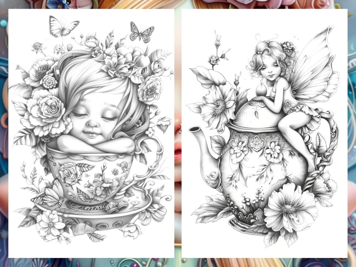 Teacup Coloring FAIRYTALE COLORING PAGES Magical Adult Printable Garden