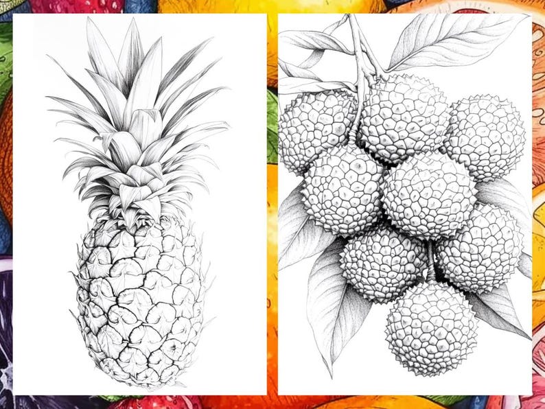 Fruit Coloring Pages for Adults, Exotic Fruit Coloring Sheets, Fruit Coloring Books for Kids