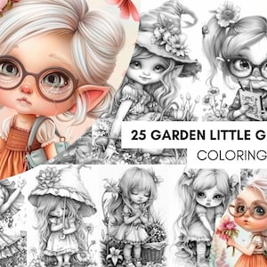 Garden Cute Gnome Coloring Pages, Gnome Coloring Book, Enchanted Garden, Grayscale Coloring Book, Little Gnome Coloring Sheet, Printable PDF