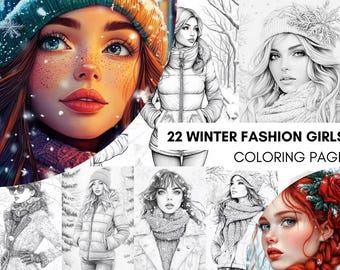 Winter Fashion Coloring Book Page, Winter Adult Coloring Pages for Adults Printable, Hair Coloring Book, Printable PDF, Instant Download