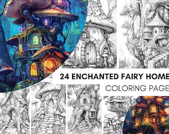 Magical Fantasy Fairy House Adult COLORING PAGES for Kids Adults, Fairytale Enchanted Garden Forest Beauty Fantastical Magic Design In Pdf