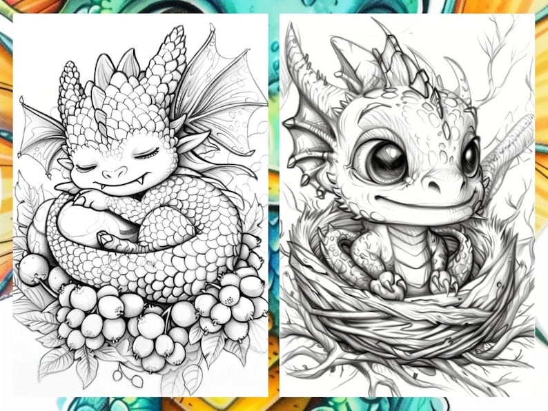 Cute Baby Dragon Coloring book, Cute Little dragon Coloring Pages, Coloring Book Download