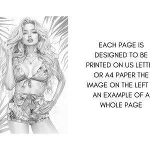 Summer Fashion Girl Coloring Book, Tropical Pages Women Adult Printable, Beach Theme Coloring Pages Adult, Instant Download PDF