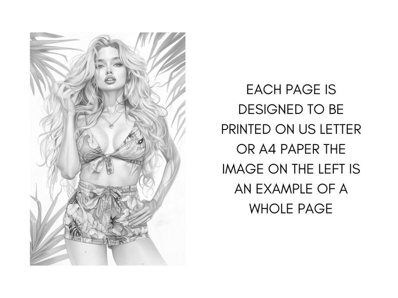 Summer Fashion Girl Coloring Book, Tropical Pages Women Adult Printable, Beach Theme Coloring Pages Adult, Instant Download PDF