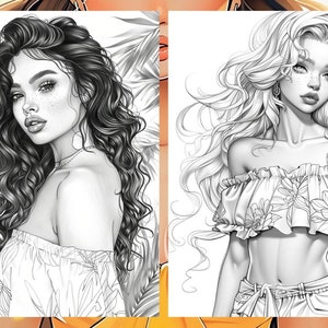 Summer Fashion Girl Coloring Book, Tropical Pages Women Adult Printable, Beach Theme Coloring Pages Adult, Instant Download PDF