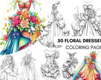 Magical Victorian DRESSES COLORING PAGES – Lush Dresses Coloring Book For Fashion Lovers And Floral Creativity Available In Pdf