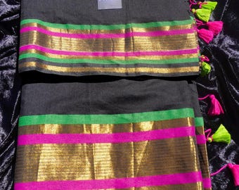 Sari in cotone Mul a 120 fili: disponibili modelli con bordo Kanchi.