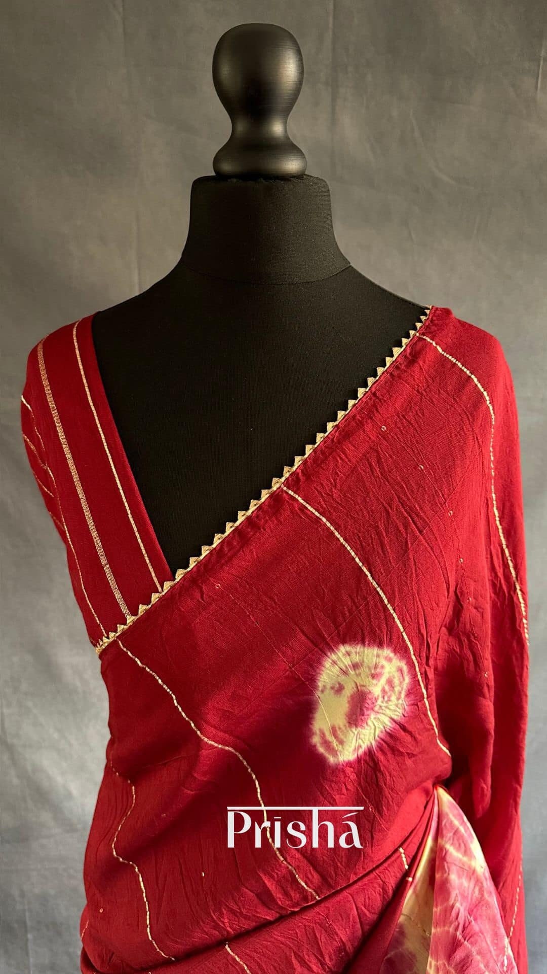 Maroon - Shibori Tie-Dye Cotton Kaftan with Tie-Up Waist (Short)