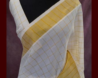 Saree de algodão Kerala: padrão de listras douradas e Kasavu Pallu