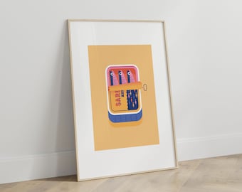 Wall art - Sardine Tin Print Original Illustration perfect for your quirky kitchen