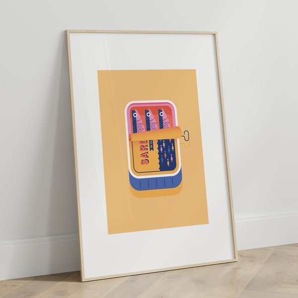 Sardine Tin Print – Original Kitchen Illustration, Quirky Wall Art