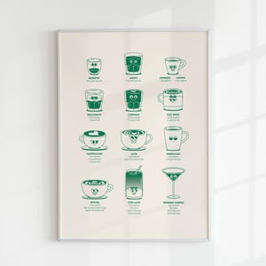 Cardápio peculiar de café, pôster de parede com arte para cozinha e café, perfeito para os amantes de café expresso!