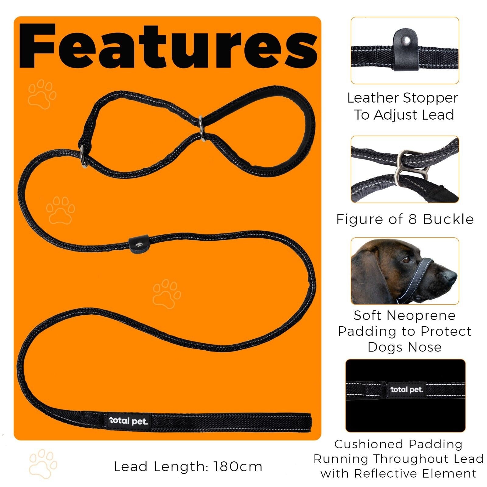 Flat Figure of 8 Dog Lead Halti Head Collar With Padding and Collar