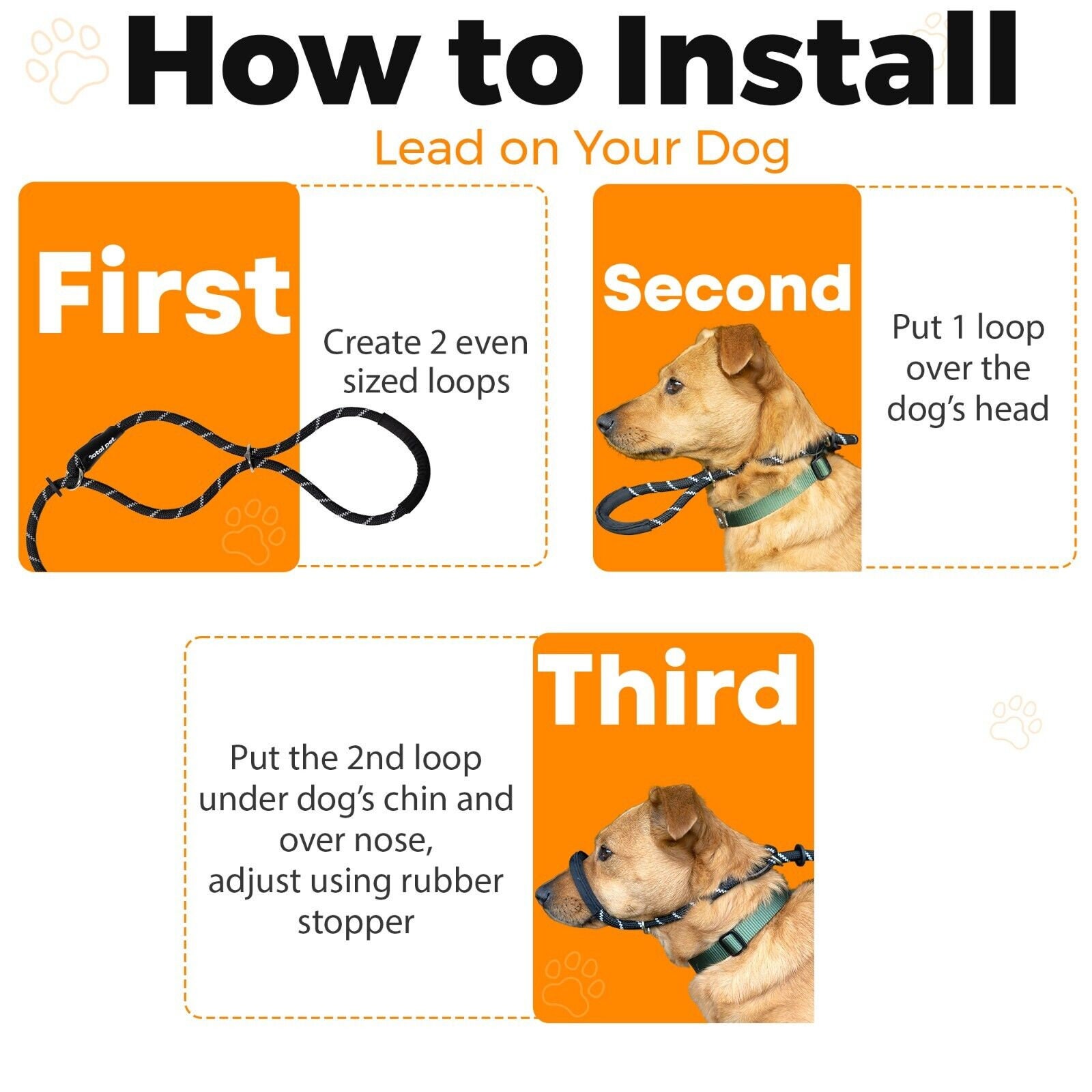 Rope Figure of 8 Dog Lead Halti Head Collar With Nose Padding and Collar Attachment Stop Your Dog Pulling Take Back Control Total Pet Etsy Canada