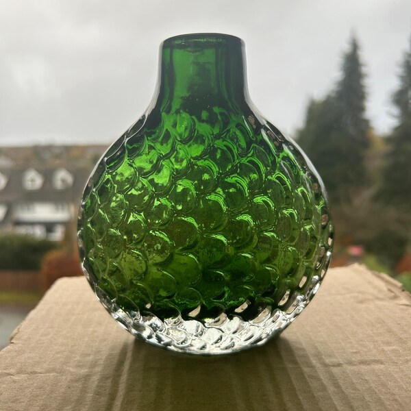 Whitefriar's Style Vase,Onion Pufferfish Vase ,Vintage Mid Century Glass,Retro Glass Vase ,Whitefriar's inspired design ,Unique Gift idea 24
