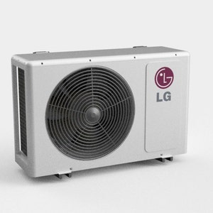 May include: A white LG air conditioner unit with a large black fan and the LG logo on the front.