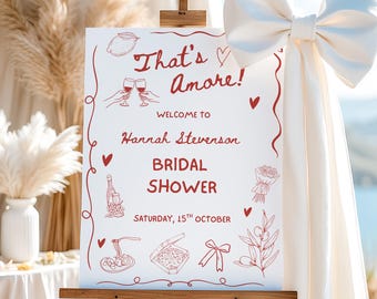 Editable That's Amore Italian Bridal Shower Hand Drawn Welcome Sign, Bridal Decor Canva Template (Digital Download)