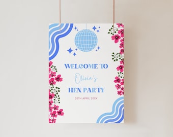 Mamma Mia Welcome Sign, Disco Welcome Sign, Hens Party Welcome Sign, Blue Greek Bachelorette Party Welcome Sign, Editable Welcome Template