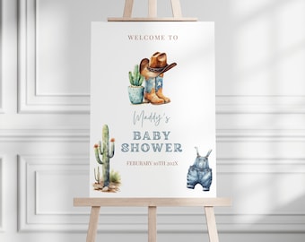 Little Cowboy Baby Shower Sign, Baby Shower Welcome Sign, Western, Wild West, Country, Editable Welcome Sign, Rodeo Baby Shower, BB02