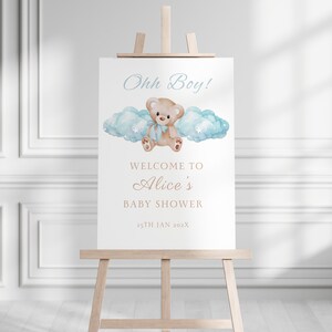Baby Shower Welcome Sign, Teddy Bear Baby Shower Welcome Sign, Boy Baby Shower, Oh Boy Baby Shower Welcome Sign, Blue Baby Shower Sign
