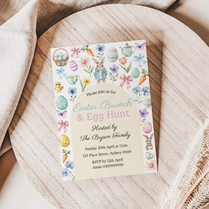 Easter Egg Hunt Invitation, Easter Brunch Invitation Template, Bunny Invite, Easter Egg Hunt Party, Floral Easter Invite, Editable Template