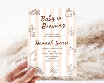 A Baby is Brewing Baby Shower Invitation, Coffee Theme Invite (Editable Template)