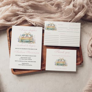 Faire-part nuptiale pour un nouveau chapitre, livre d'invitation pour un livre d'histoires, Shower nuptiale pour amoureux des livres, recette, carte de remerciement, modèle modifiable, fleurs sauvages