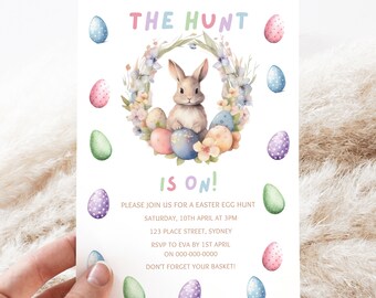 Easter Egg Hunt Invitation, Bunny Invitation, Easter Invite, Printable Easter Invitation, The Hunt is on Invite, Easter Event Invitation