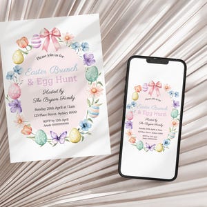 Easter Egg Hunt Invitation, Easter Brunch Invitation Template, Bunny Invite, Easter Egg Hunt Party, Floral Easter Invite, Editable Template