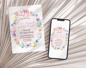 Floral Easter Egg Hunt Invitation, Bunny Invite (Editable Template)