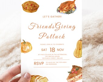 Editable Potluck Dinner, Friendsgiving Invite, Friendsgiving Invitation, Friendsgiving Template, Thanksgiving Invite, Friendsgiving Dinner