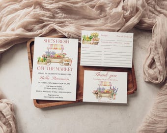 She's Fresh off the Market Bridal Shower Invitation, Farmers Market Invite, Garden Bridal Shower, Recipe Card, Editable Template