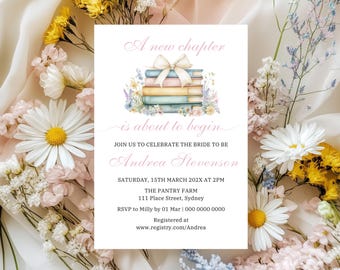 A New Chapter Bridal Shower Invitation, Storybook Invite, Book Lover Bridal Shower, Wildflower Shower Invite, New Story Editable Template