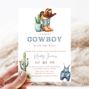Little Cowboy Baby Shower Invitation, Western, Wild West, Country, Baby Shower Invite, Rodeo Baby Shower, Baby Shower Invitation BB02
