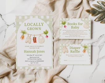 Locally Grown Baby Shower Invitation Bundle, Farmers Market Editable Party Template