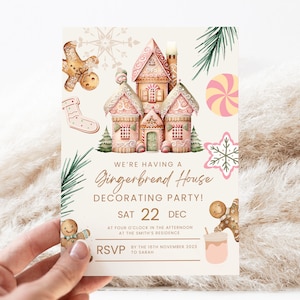 Gingerbread House Decorating Party Invitation, Christmas Party Invite, Christmas Invitation, Digital Invite Holiday Party