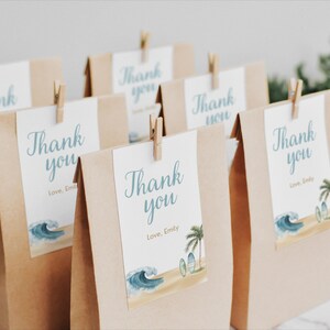 Baby an Bord Danke Gastgeschenk, Sommer-Babyparty, Strand Baby Tag, druckbare Dankeschön Party Favor Tag, Junge Surfen Babyparty Vorlage