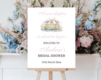A New Chapter Bridal Shower Welcome Sign, Storybook Sign, Book Lover Bridal Shower, Wildflower Shower Sign, New Story Editable Sign Template