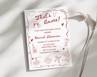 Editable That's Amore Italian Bridal Shower Hand Drawn Invitation, Canva Template (Digital Download)