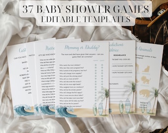 Surfing Baby Shower Games Bundle, Editable Template (Digital Download)