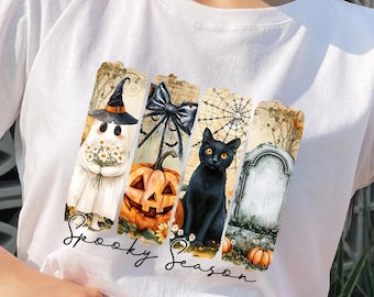 Spooky Season PNG Halloween Sublimation Design Cute Ghost Black Cat Pumpkin Clipart Digital Download Fall PNG Shirt
