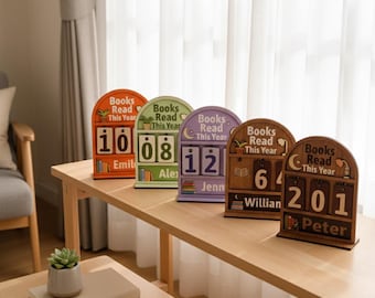 Contador de libros leídos este año: rastreador de libros personalizados, miniestantería, regalo para amantes de los libros, decoración de estanterías, sujetalibros, regalo para lectores