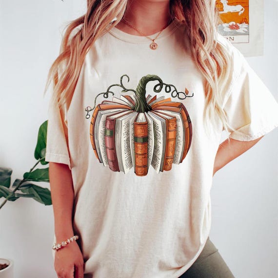 Fall Book Pumpkin PNG, Retro Autumn Reading Sublimation Design, Librarian Halloween Shirt, Cozy Pumpkin Season Digital Download For Teachers
