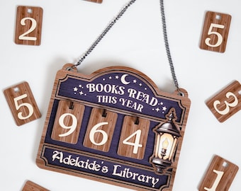 Rastreador de lectura de libros de madera personalizado, regalo de fantasía, decoración para amantes de los libros, decoración de estanterías