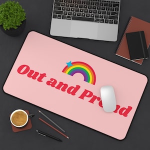 Gay Mousepad,Cute Desk Mat,Kawaii Office Decor,Queer Gifts,LGBT Pride XL Mousepad,Queer Owned Shop,Trendy Laptop Pad Pink,Pride Gift
