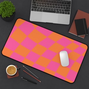 Orange Pink Retro Desk Mat, Y2K Computer Desk Mat,Kawaii Office Decor,Office Gifts For Her, XL Mousepad,Gingham Desk Mat