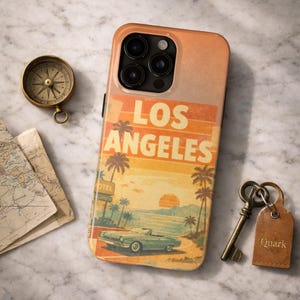 Vintage Los Angeles Sunset iPhone Case – Retro Palm Trees, Convertible Car Design