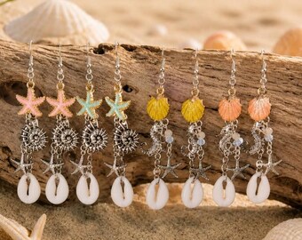 Beachcore ohrringe,coastal boho style,summer jewelery,tropical boho,mermaidcore,sommerschmuck,ocean jewelery,beach vibes,muscheln, Seepferd
