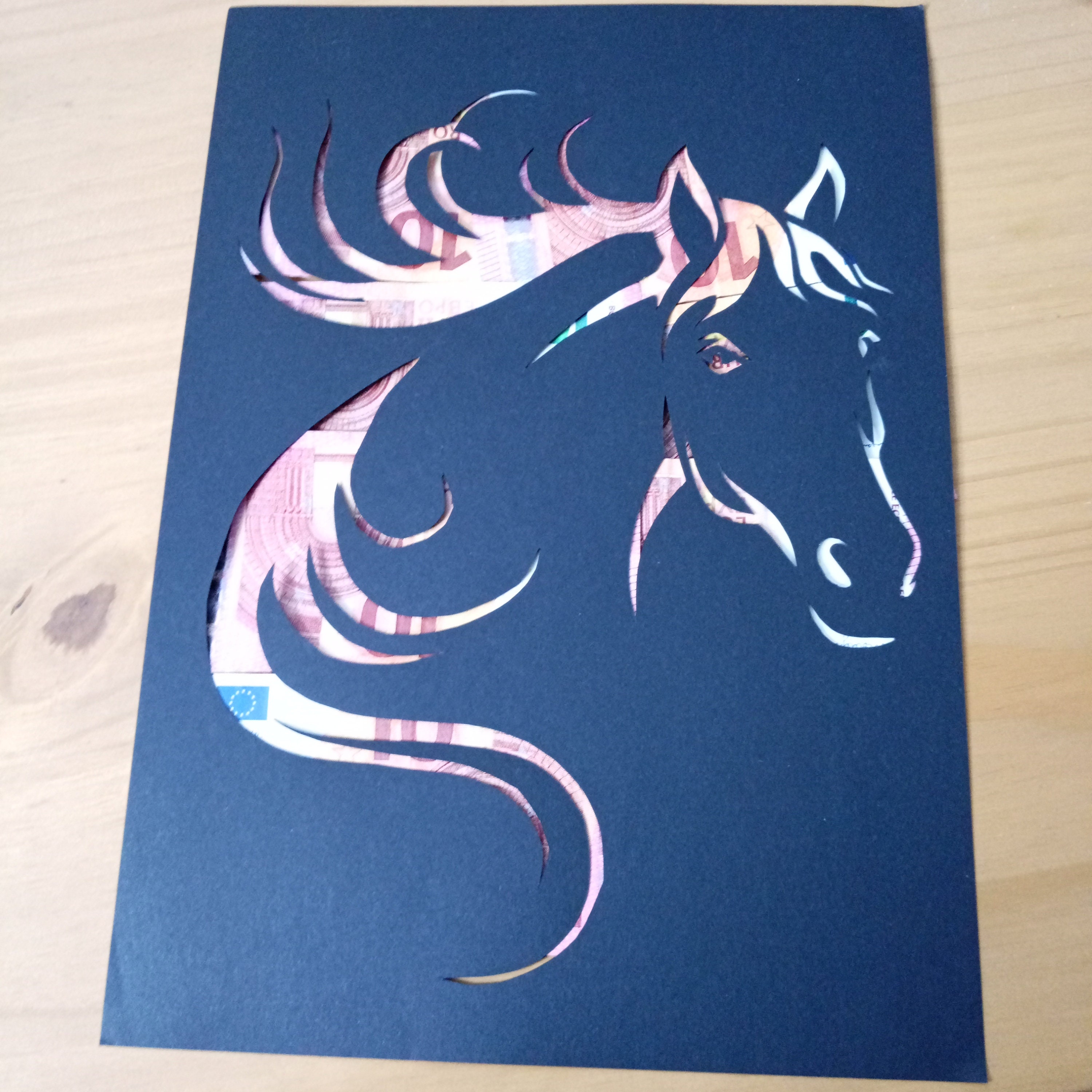 Money gift template with horse || Creative animal stencil || Hand-cut paper mural || Unique gift idea