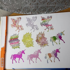 Einhorn Deko, scrabbooking,basteln, Kindergeburtstag,einhörner,Papier,Karten gestalten,kartenaufleger,wanddeko
